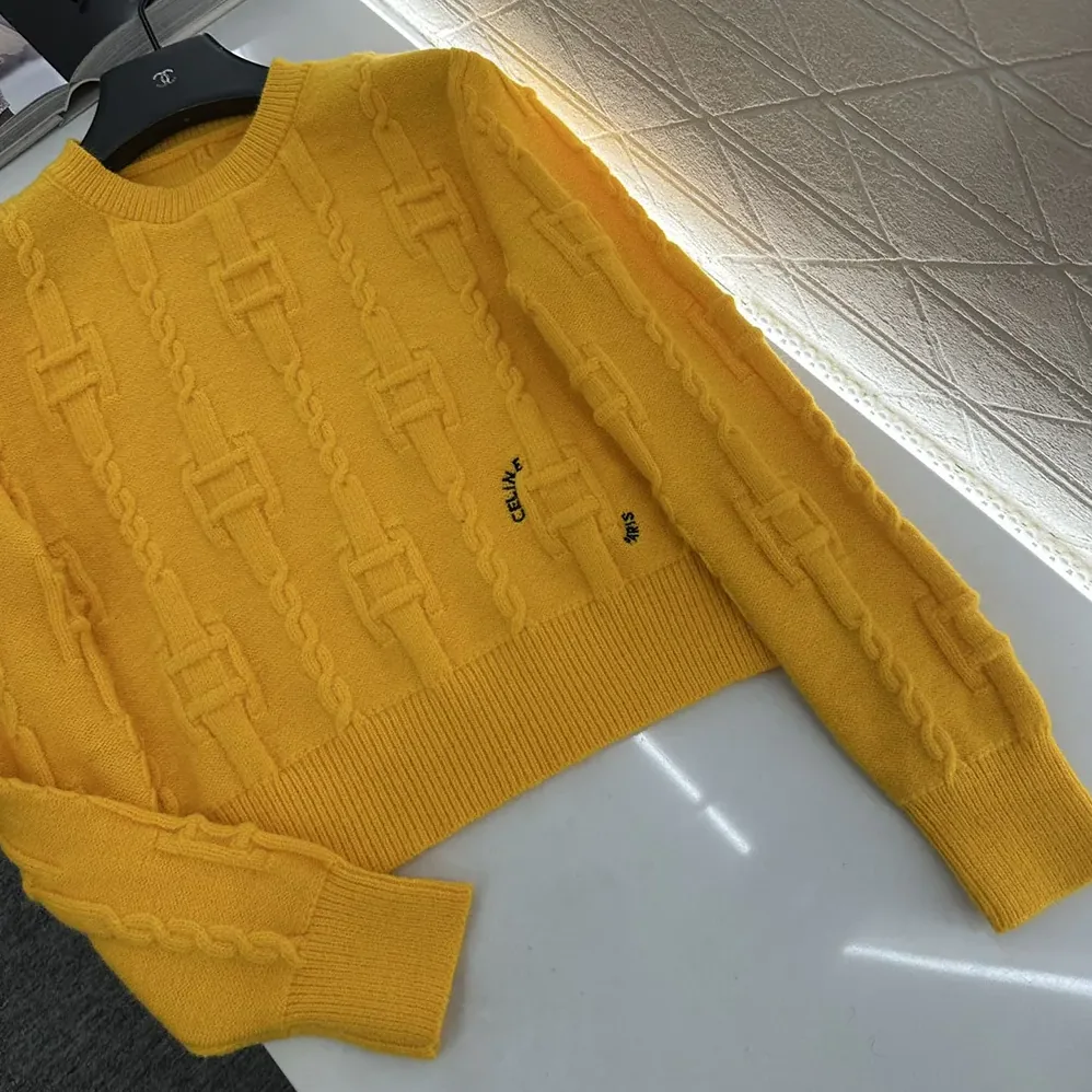 Celine Crewneck Sweater in Chains Cashmere for Women in Yellow