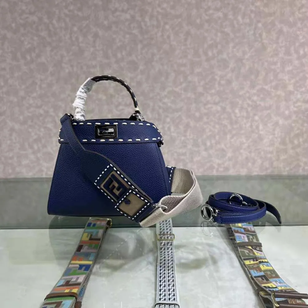 Fendi Peekaboo Iconic Mini Full Grain Leather Bag for Women in Navy