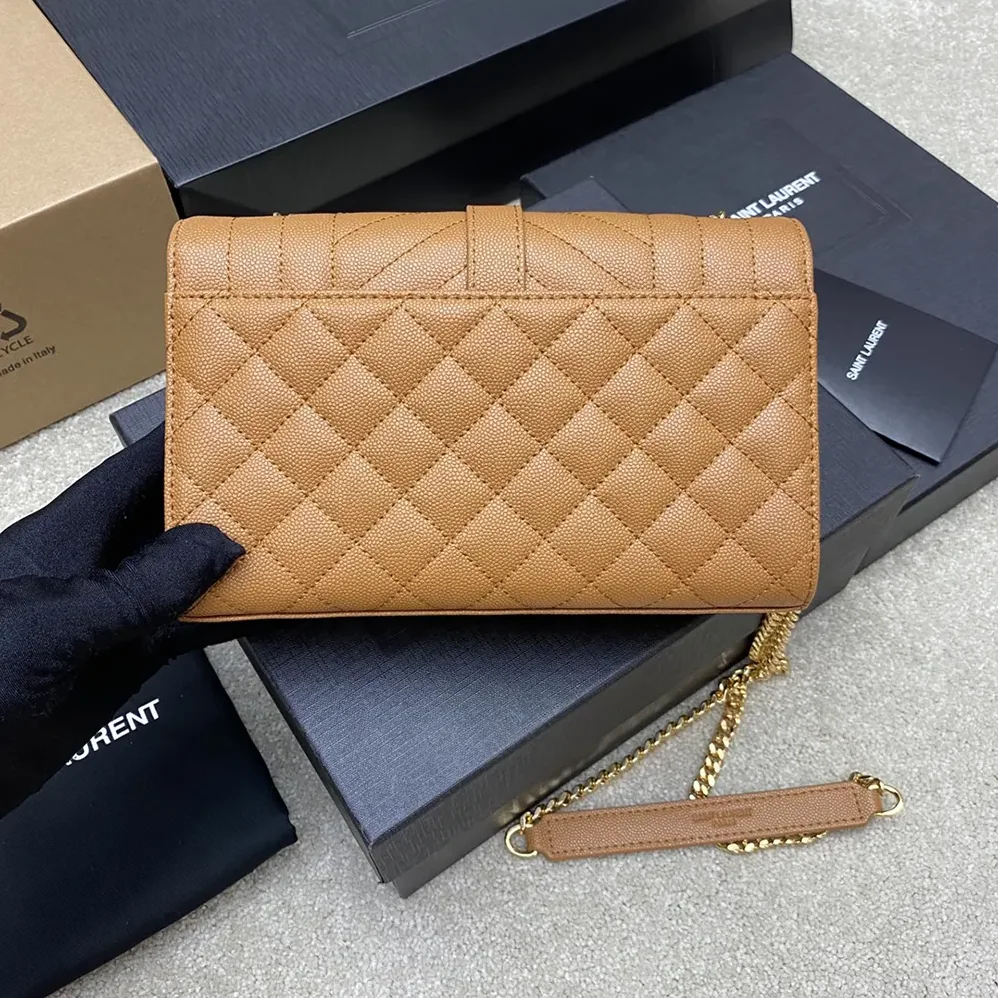 Saint Laurent YSL Envelope Small in Matelasse Lambskin for Women in Brown Saint Laurent YSL Envelope Small in Matelasse Lambskin for Women in Brown