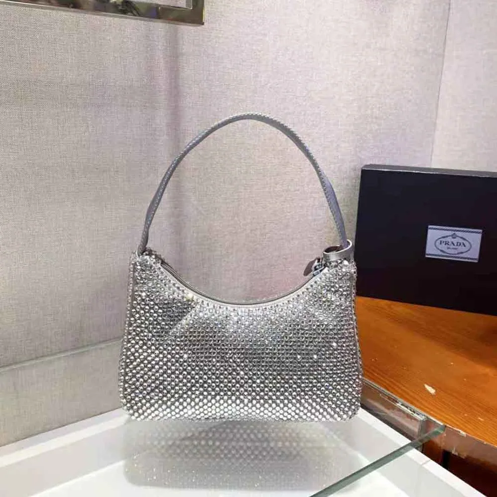 Prada Satin Mini-Bag with Artificial Crystals for Women in Silver