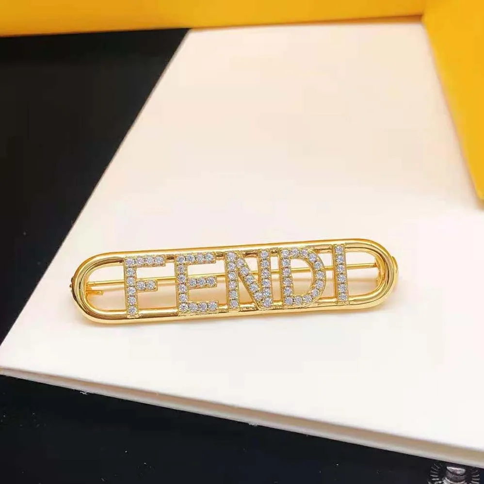 Fendi Fendigraphy Brooch Gold Coloured for Women Fendi Fendigraphy Brooch Gold Coloured for Women
