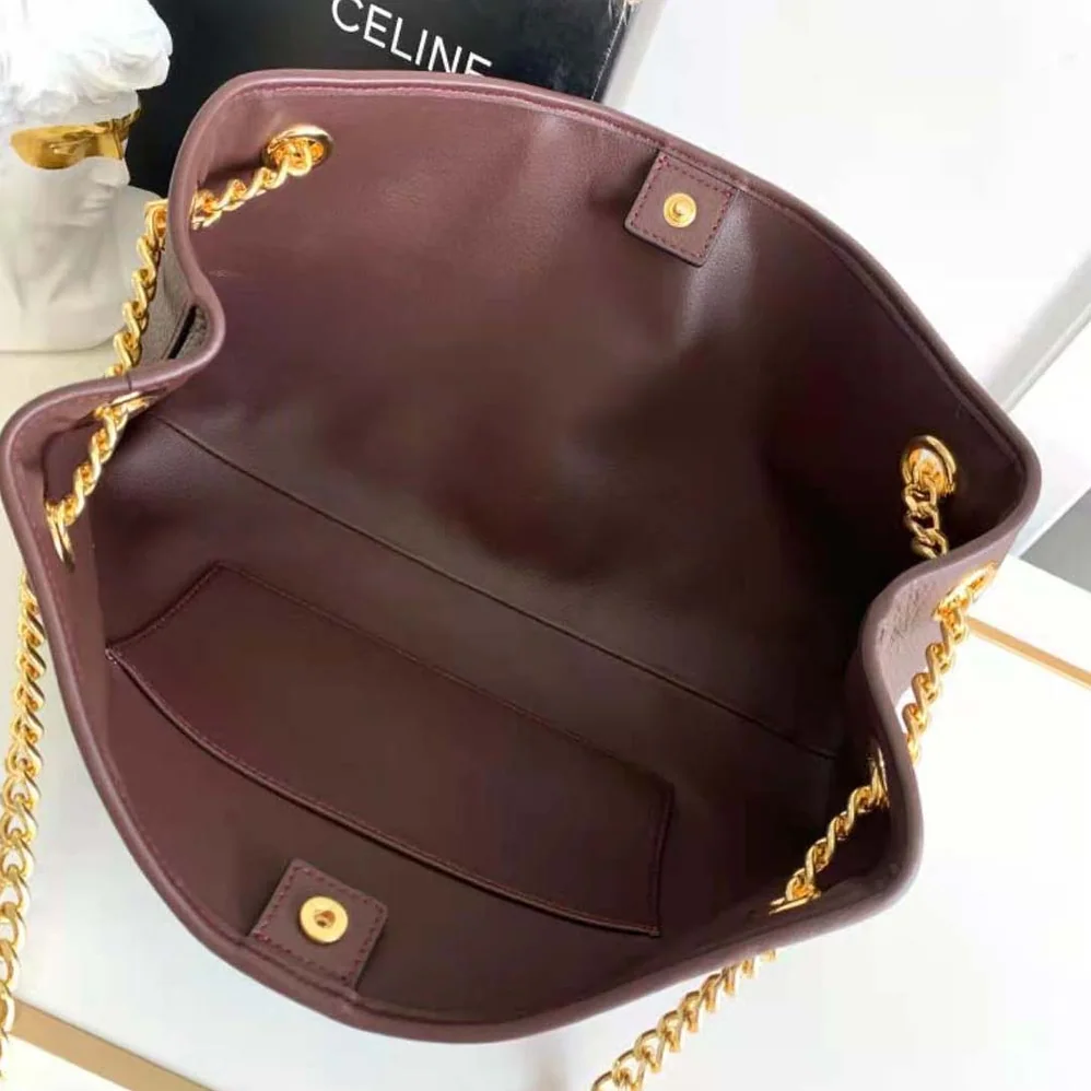 Celine Medium Newspaper Bag in Supple Calfskin for Women in Maroon