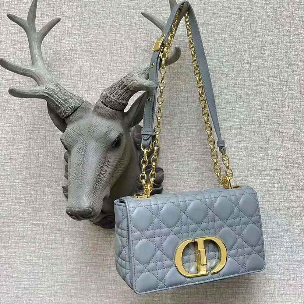 Dior Small Dior Caro Bag Cloud Blue Supple Cannage Calfskin for Women