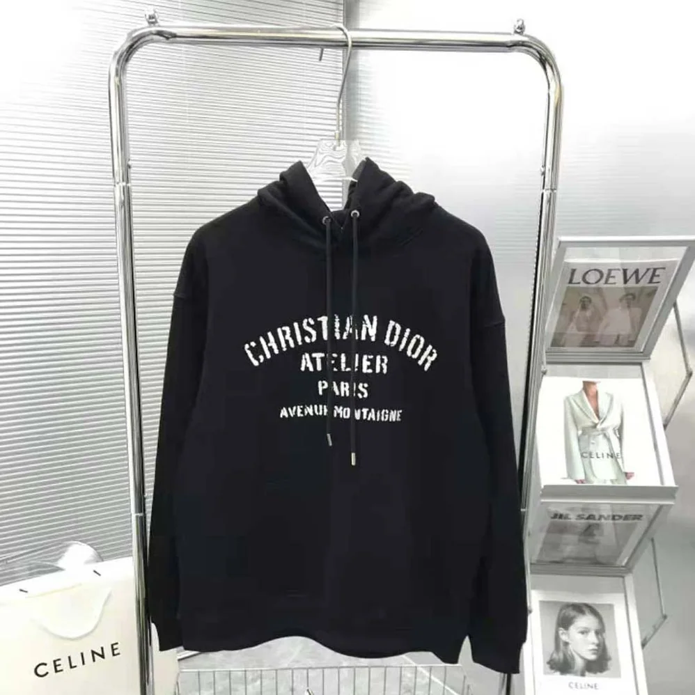 Dior Oversized Christian Dior Atelier Hooded Sweatshirt Black Cotton Fleece for Women