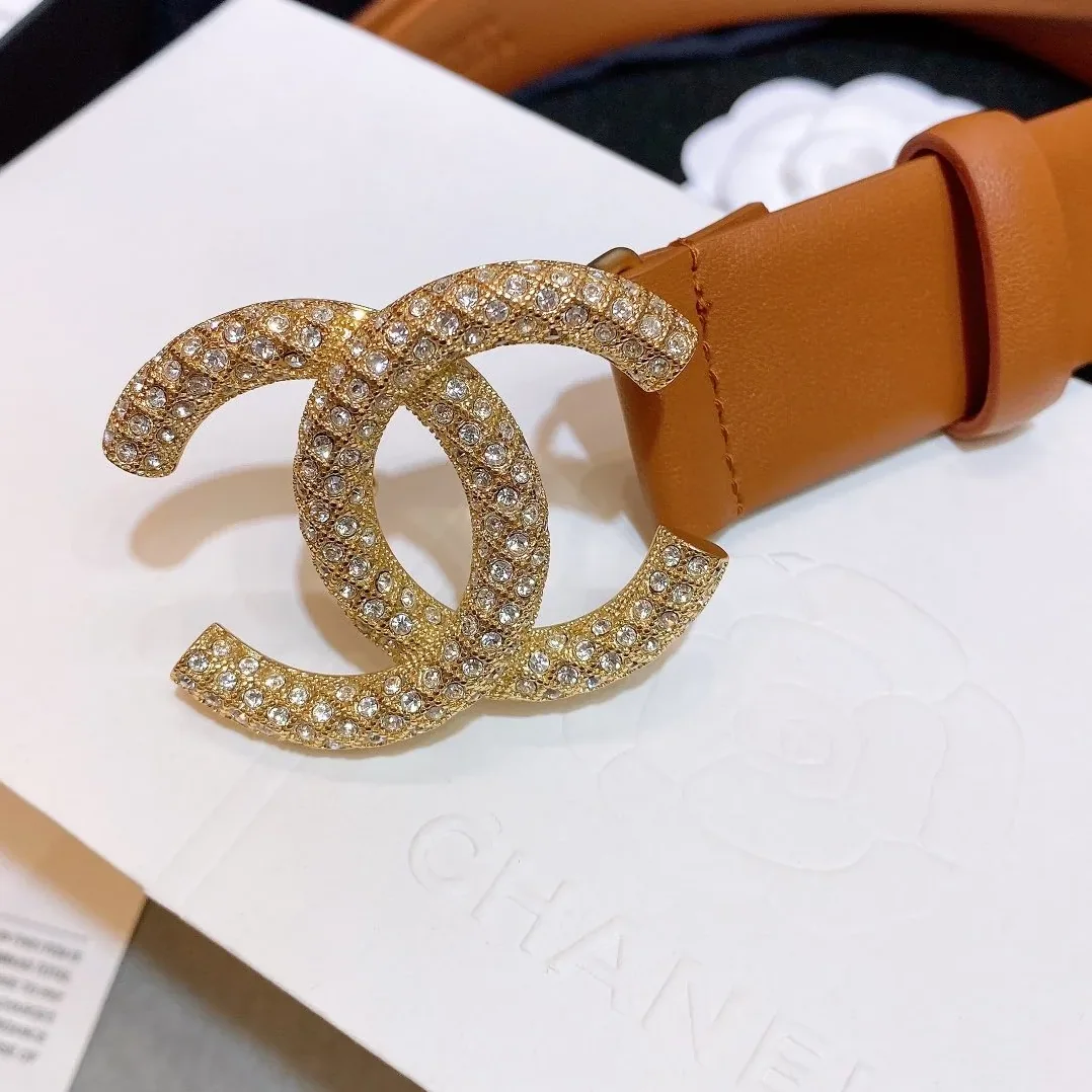 Chanel Brown Belt With Double C Buckle Gold-Toned and Strass Metal for Women Chanel Brown Belt With Double C Buckle Gold-Toned and Strass Metal for Women