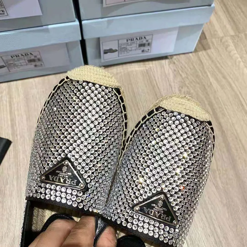 Prada Satin Espadrilles with Crystals for Women in Black
