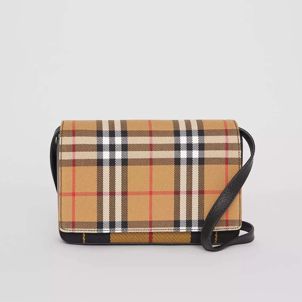 Burberry Vintage Check and Leather Wallet with Detachable Strap for Women