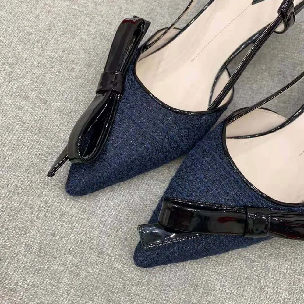 Roger Vivier Virgule Bow Slingback Pumps in Fabric for Women in Black Roger Vivier Virgule Bow Slingback Pumps in Fabric for Women in Black