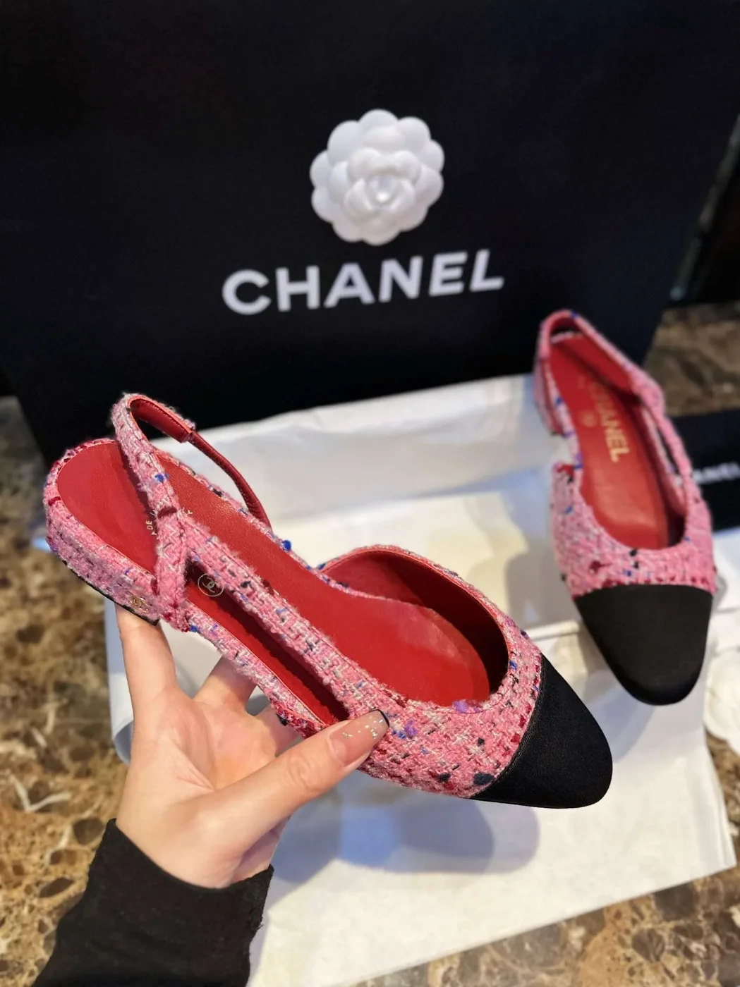 Chanel Woolen Lat Lace Up Sandals Dark Pink
