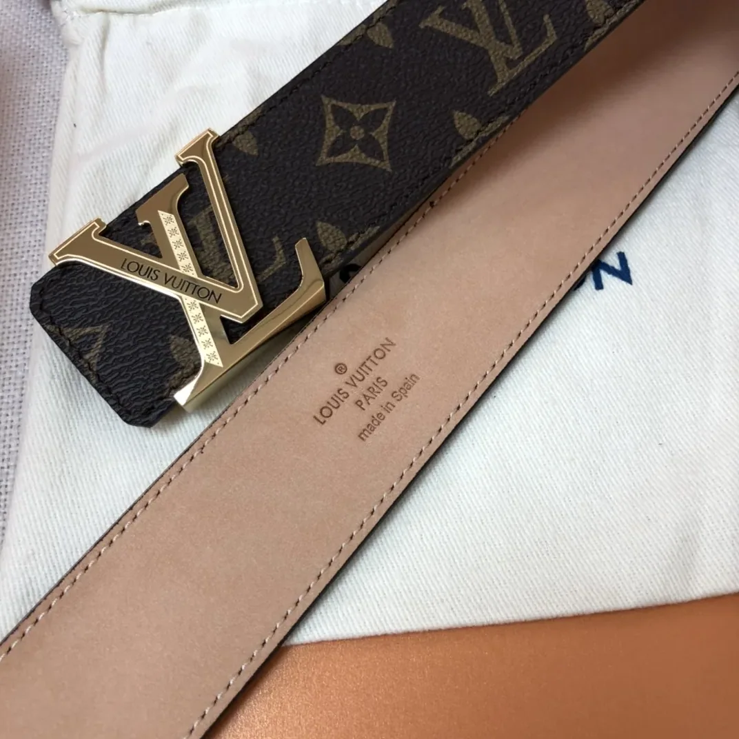 Louis Vuitton Initiales LV Belt in Monogram Canvas with Gold in Toned Hardware Louis Vuitton Initiales LV Belt in Monogram Canvas with Gold in Toned Hardware