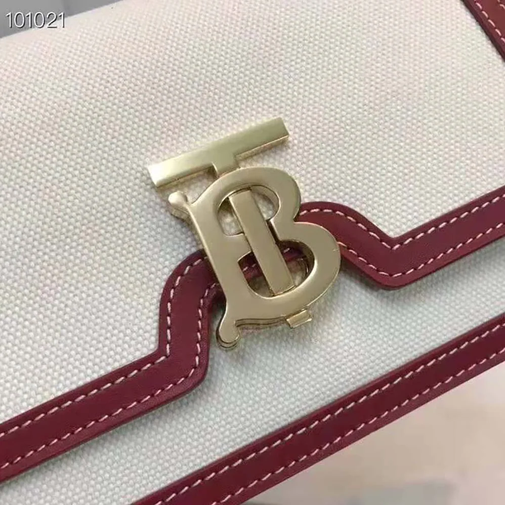 Burberry Small Two-tone Canvas and Leather TB Bag for Women in Red Burberry Small Two-tone Canvas and Leather TB Bag for Women in Red