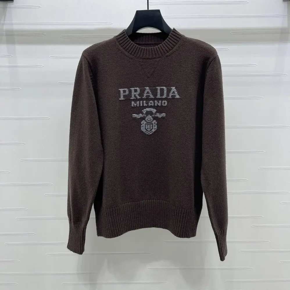 Prada Cashmere And Wool Prada Logo Crew-Neck Sweater for Men in Dark Brown