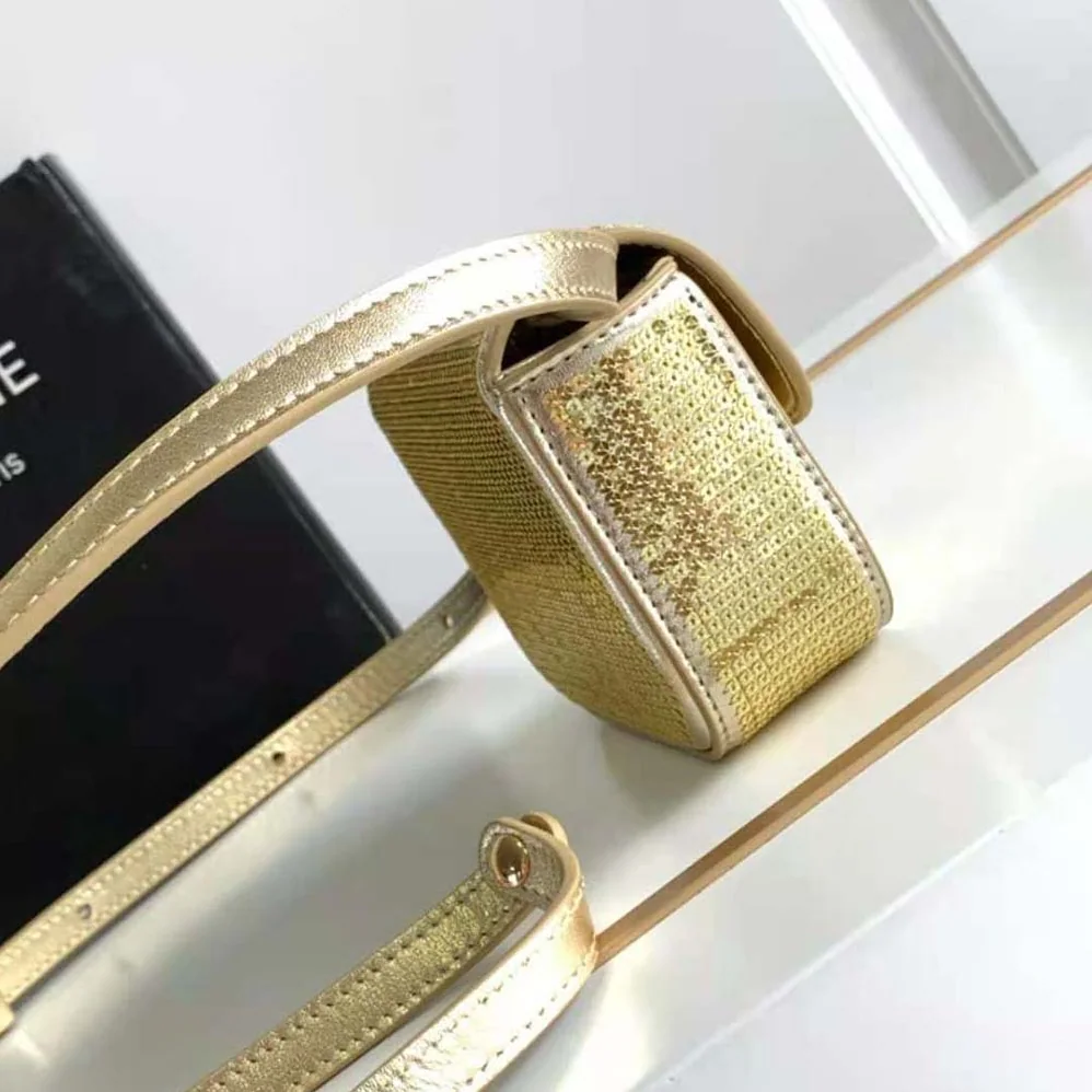 Celine Mini Triomphe in Sequins and Calfskin for Women in Gold Celine Mini Triomphe in Sequins and Calfskin for Women in Gold