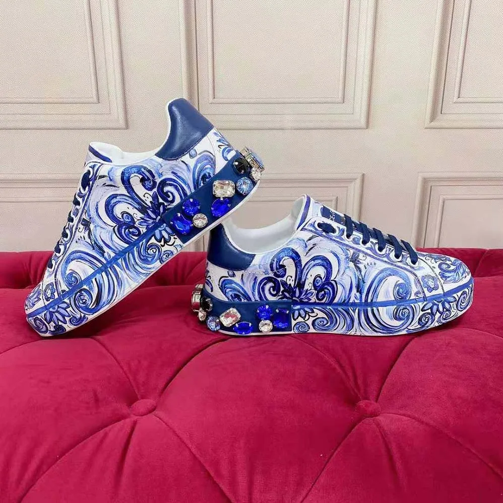 Dolce Gabbana D&G Majolica for Unisex in Print Calfskin Portofino Sneakers