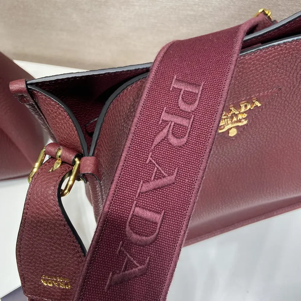 Prada Medium Leather Bag for Women in Burgundy