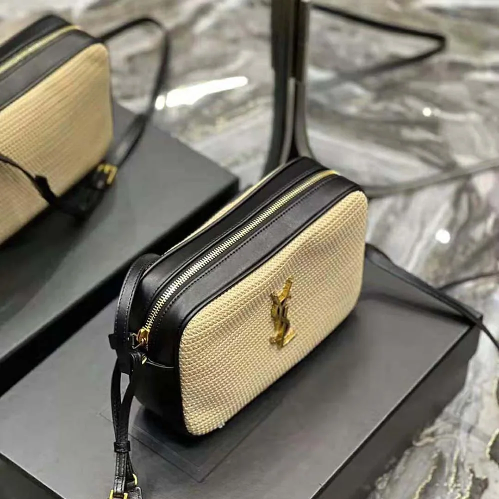 Saint Laurent YSL Lou Camera Bag in Raffia and Smooth Leather for Women