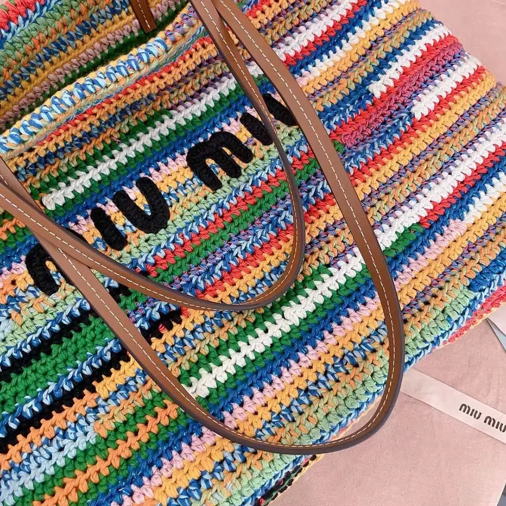 Miu Miu Crochet Tote Bag for Women in Multicolored Miu Miu Crochet Tote Bag for Women in Multicolored