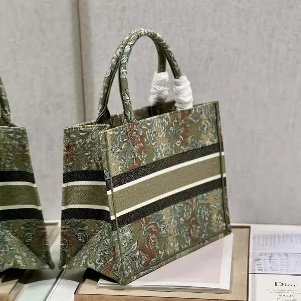 Dior Medium Dior Book Tote Metallic Green Dior Brocart Embroidery for Women Dior Medium Dior Book Tote Metallic Green Dior Brocart Embroidery for Women