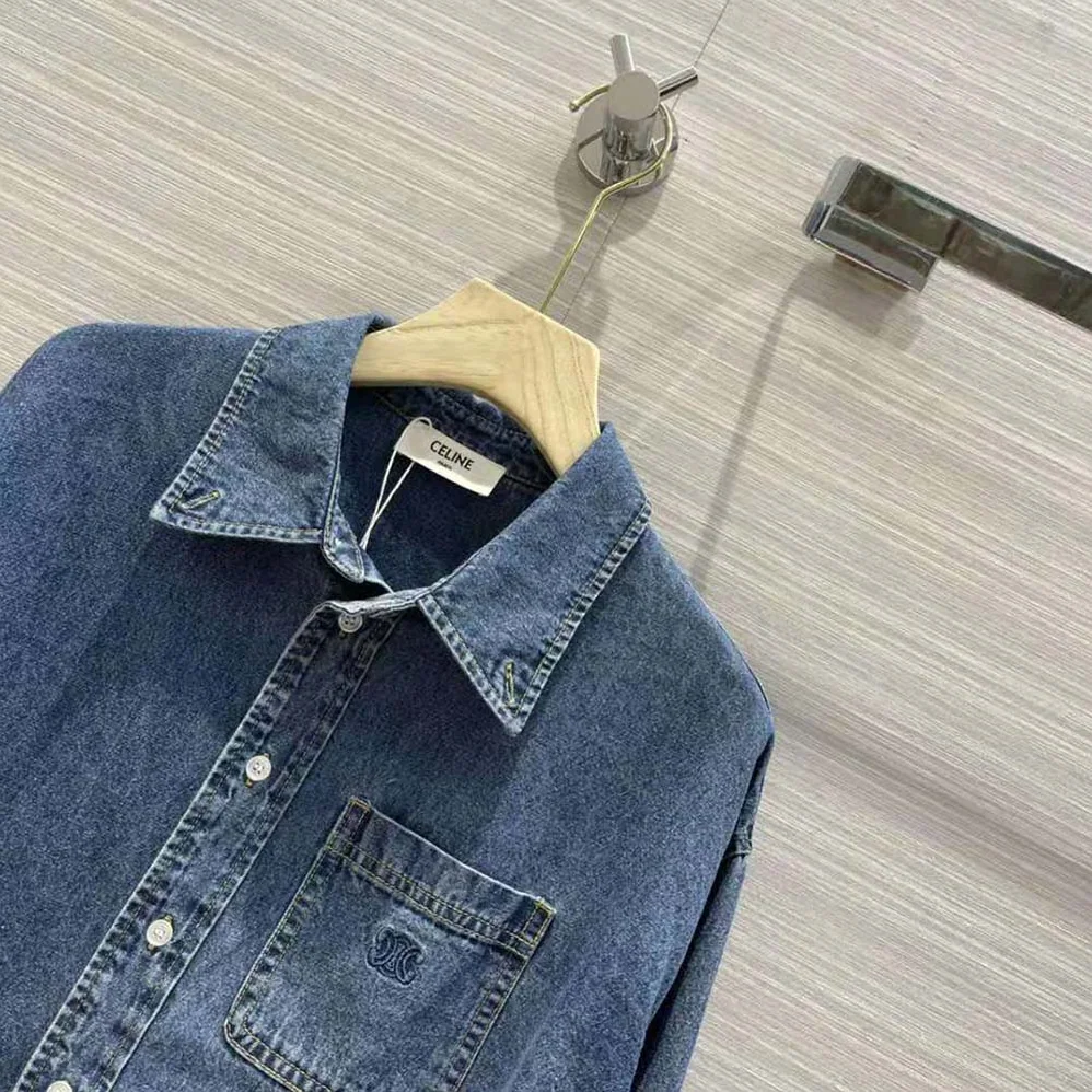 Celine Cropped Shirt in Union Ocean Wash Denim for Women
