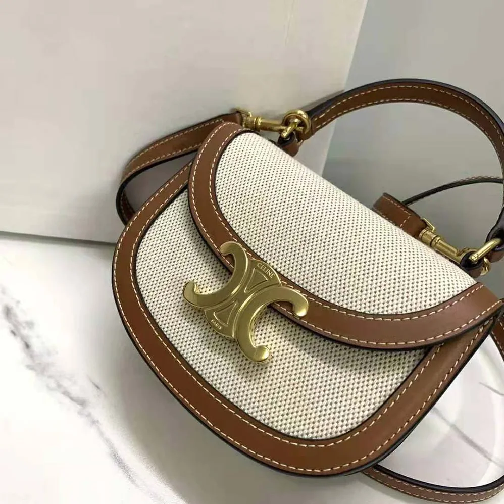Celine Mini Besace Triomphe in Shiny Calfskin for Women in Beige Celine Mini Besace Triomphe in Shiny Calfskin for Women in Beige