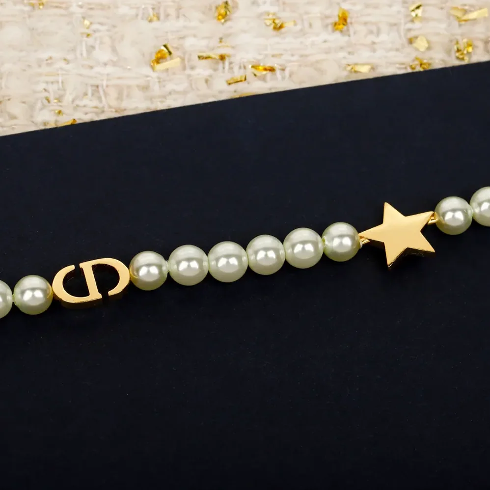 Dior Lucky Dior Necklace Gold-Finish Metal and White Resin Pearls for Women Dior Lucky Dior Necklace Gold-Finish Metal and White Resin Pearls for Women
