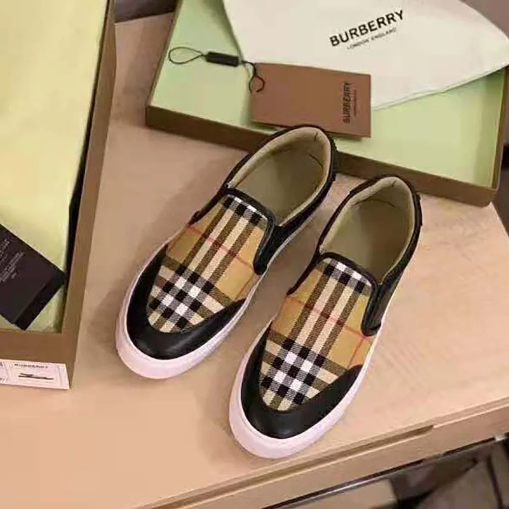 Burberry Leather and Vintage Check Slip-on Sneakers for Women in Black