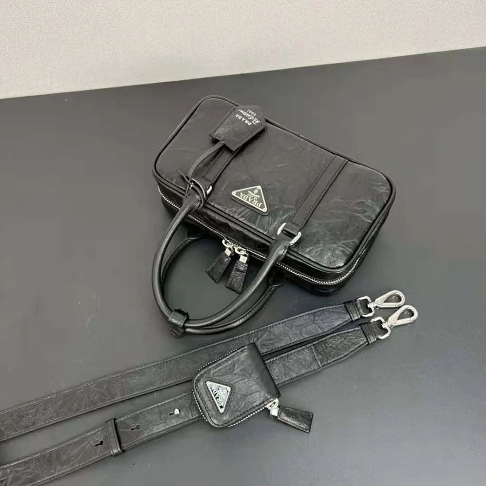 Prada Small Antique Nappa Leather Top Handle Bag for Women in Black Prada Small Antique Nappa Leather Top Handle Bag for Women in Black