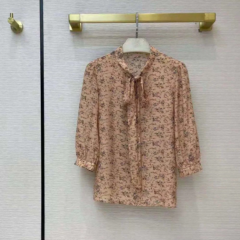 Celine Blouse with Bow in Printed Crepe DE Chine for Women Celine Blouse with Bow in Printed Crepe DE Chine for Women