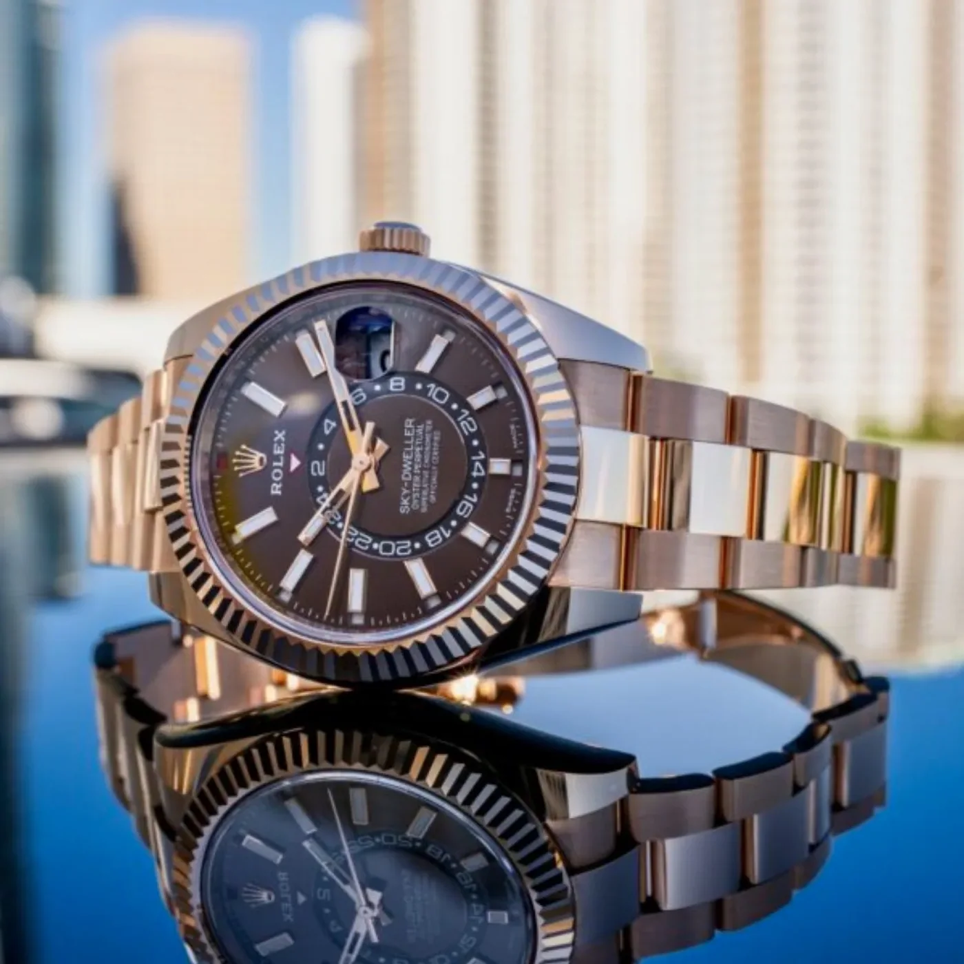 Rolex Sky Dweller Watch Rose Gold Toned Chocolate Dial