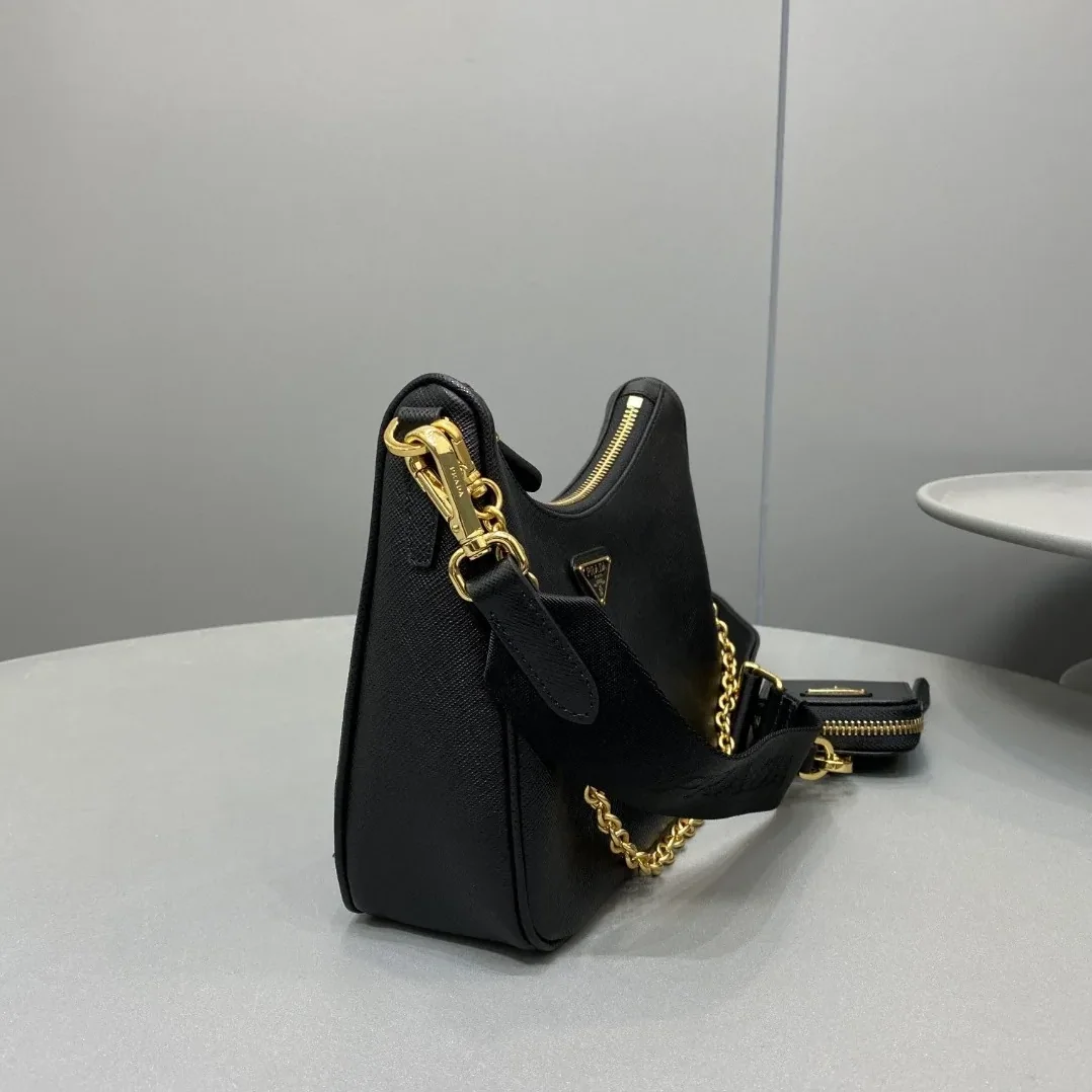 Prada System Nappa Patchwork Shoulder Bag Black Prada System Nappa Patchwork Shoulder Bag Black