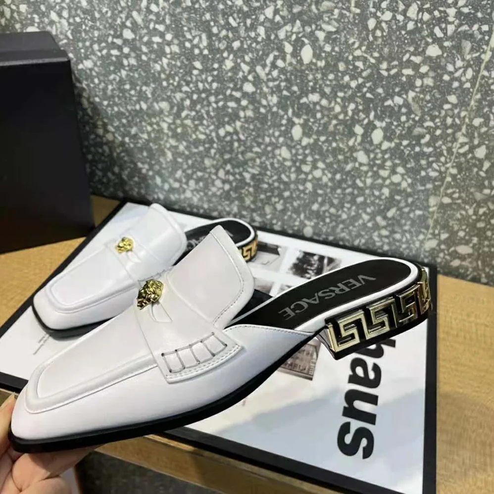 Versace La Medusa Loafers in Calf Leather for Women in White Versace La Medusa Loafers in Calf Leather for Women in White