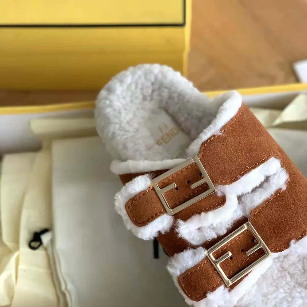 Fendi Feel White Sheepskin Slides for Women