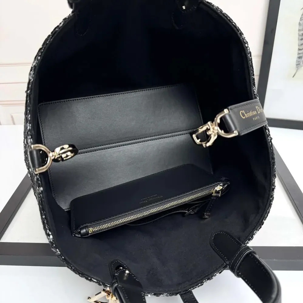 Dior Medium Dior Toujours Bag Black Tweed with White Cannage Motif for Women Dior Medium Dior Toujours Bag Black Tweed with White Cannage Motif for Women