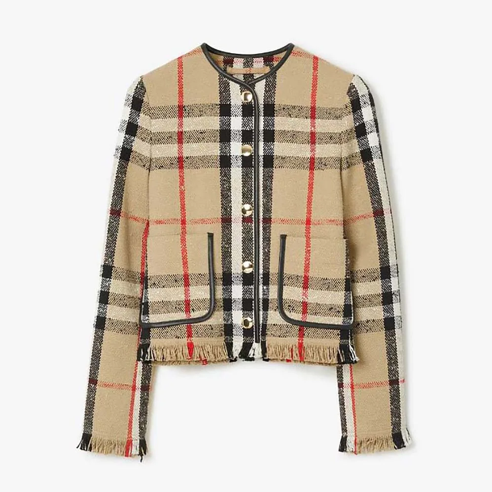 Burberry Check Bouclé Collarless Jacket for Women