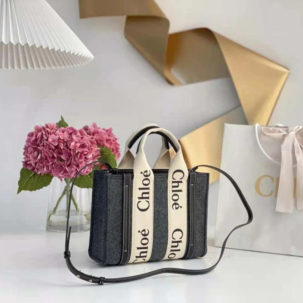 Chloe Small Woody Tote Bag with Strap for Women in Gray