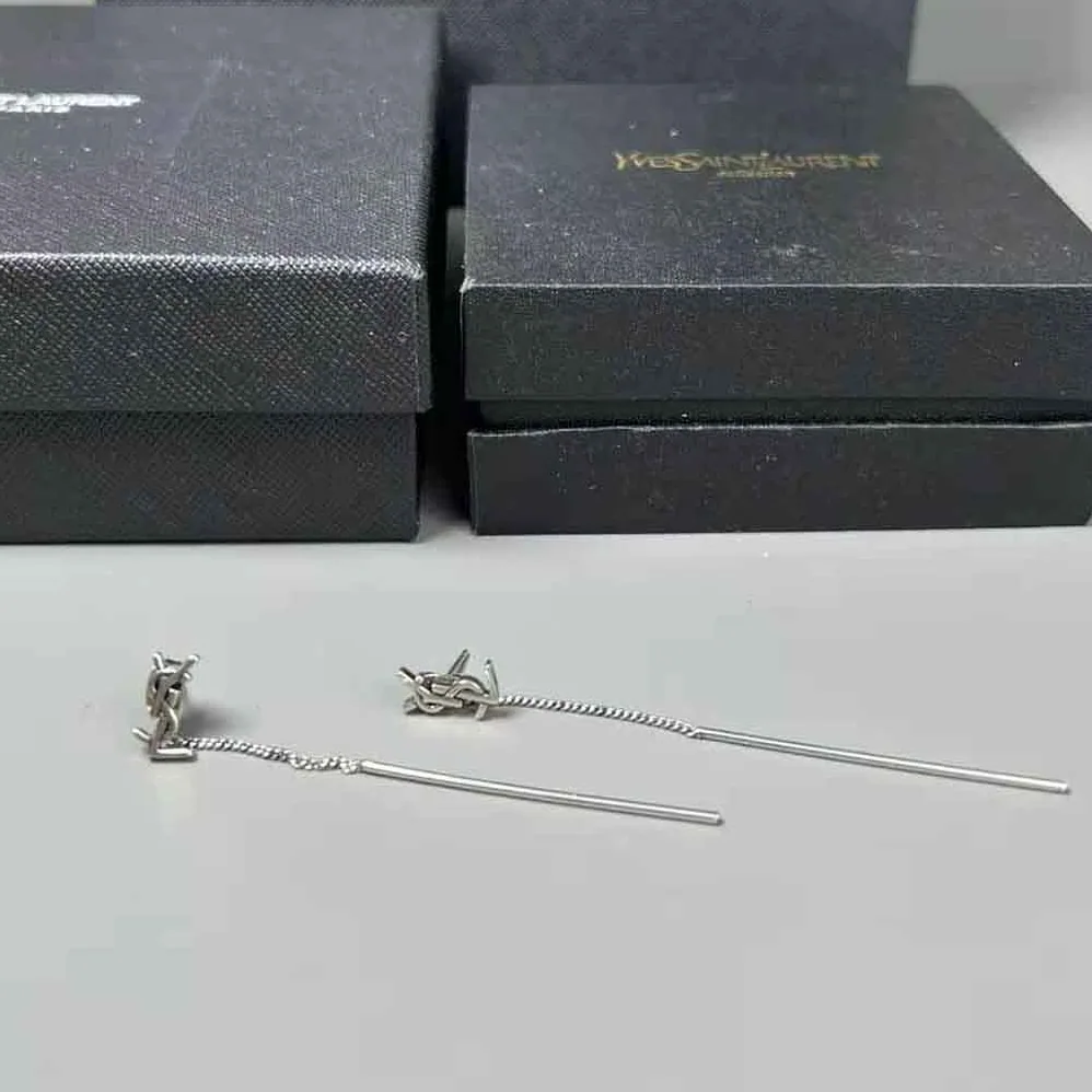 Saint Laurent YSL Opyum YSL Threader Earrings in Metal for Women in Silver