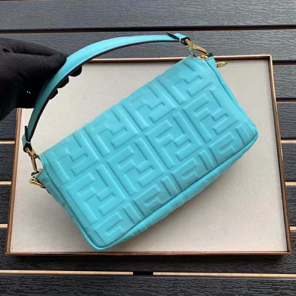 Fendi Iconic Baguette Leather Bag in Medium Size for Women in Aqua