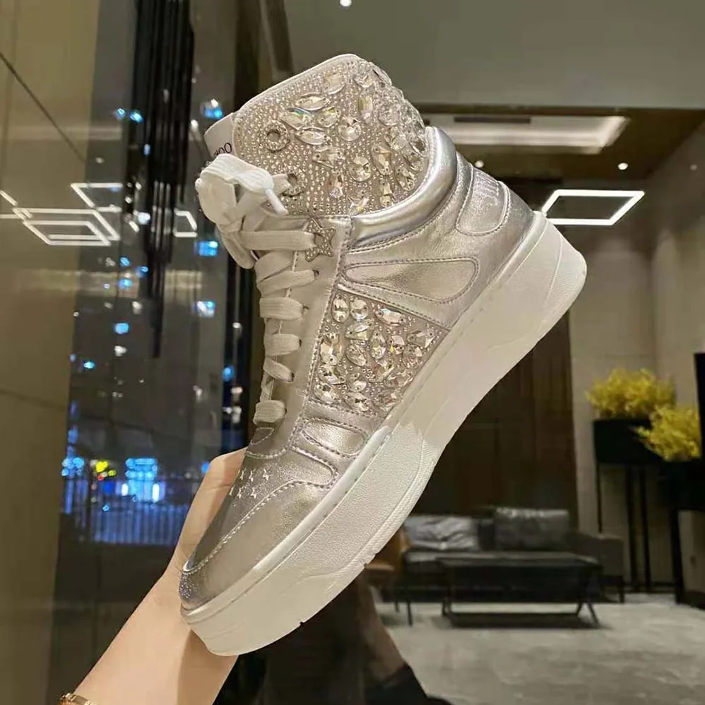 Jimmy Choo Hawaii Hi Top/F Silver Metallic Nappa High for Women in Top Trainers