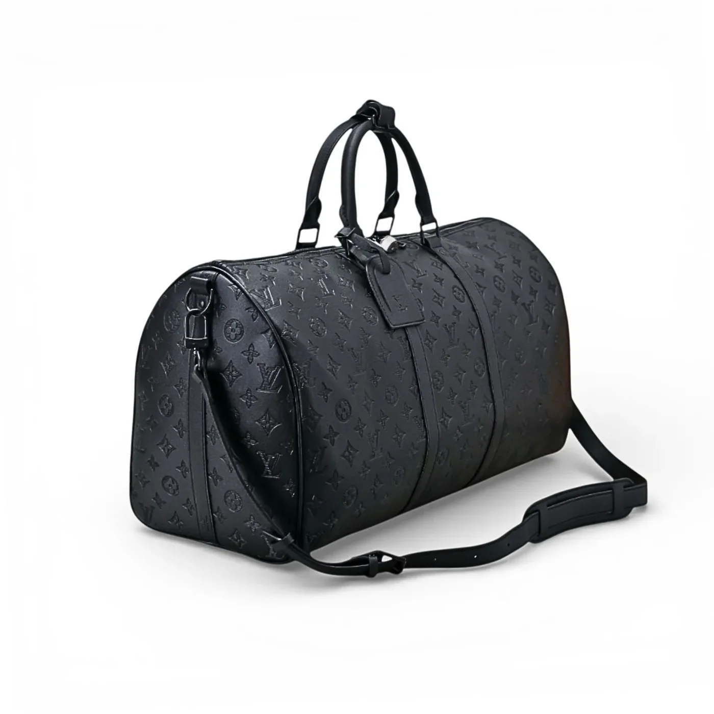 Louis Vuitton Keepall Bandouliere 50 Travel Bag / Black Monogram Shadow Matte Black Hardware Louis Vuitton Keepall Bandouliere 50 Travel Bag / Black Monogram Shadow Matte Black Hardware