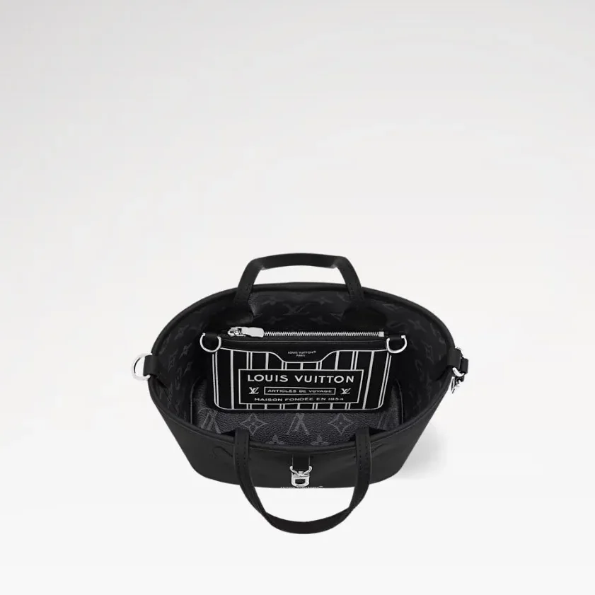 Louis Vuitton Neverfull Bandouliere Inside Out BB Tote Bag in Black Silver Hardware