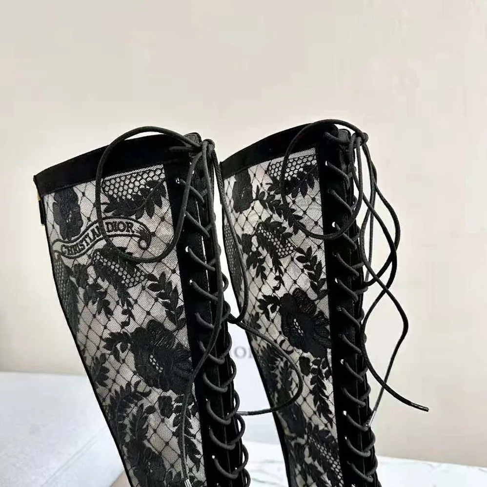 Dior Naughtily-d Ankle Boot Black Transparent Mesh and Suede Embroidered with Dior Roses Motif for Women Dior Naughtily-d Ankle Boot Black Transparent Mesh and Suede Embroidered with Dior Roses Motif for Women
