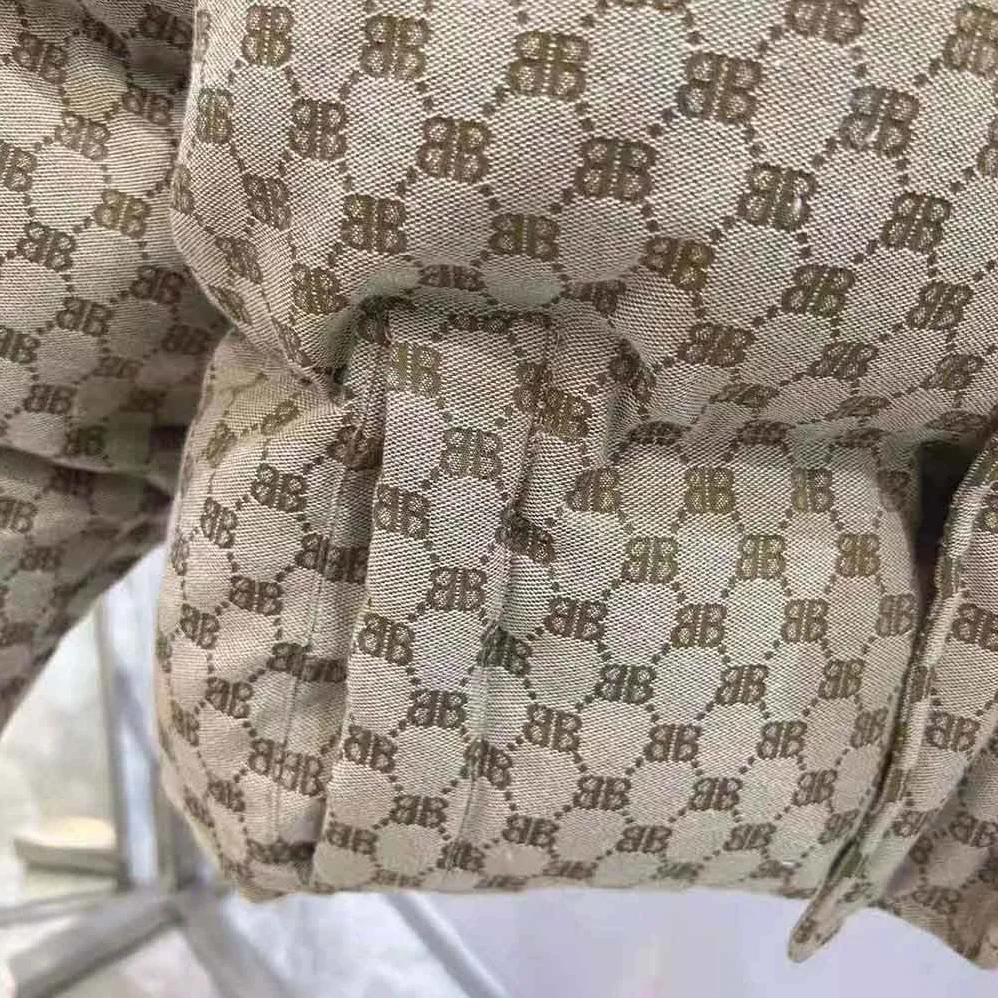 Balenciaga Hacker BB Puffer in Beige and Brown Canvas Jacquard for Men Balenciaga Hacker BB Puffer in Beige and Brown Canvas Jacquard for Men