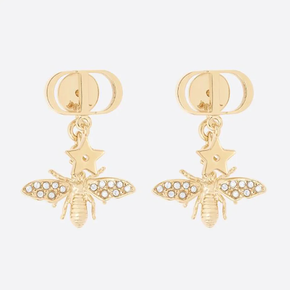 Dior Petit CD Earrings Gold-Finish Metal and White Crystals for Women Dior Petit CD Earrings Gold-Finish Metal and White Crystals for Women