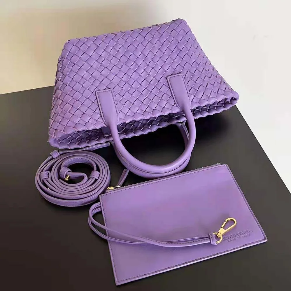 Bottega Veneta Mini Cabat Intreccio Leather Tote Bag with Detachable Strap for Women in Purple