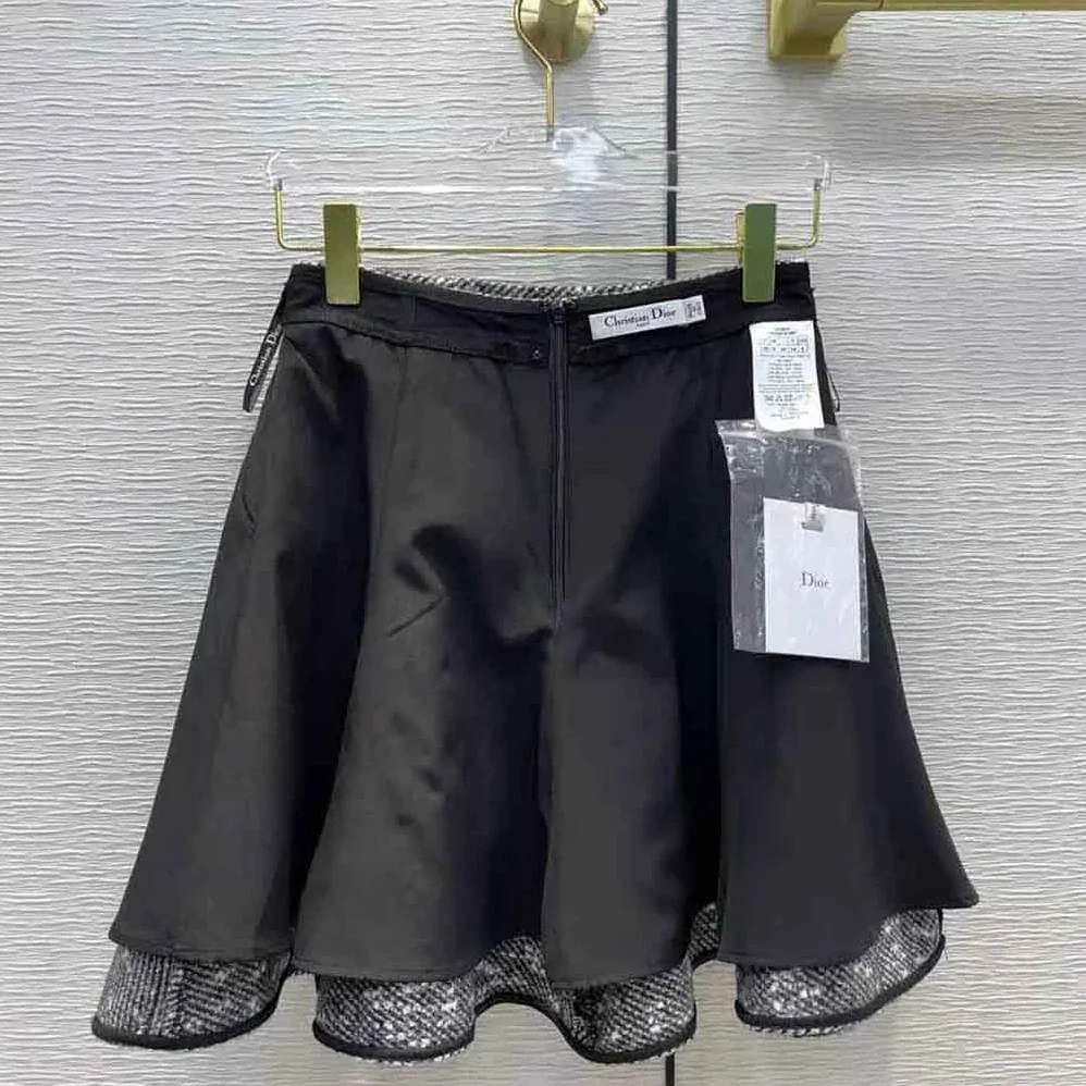 Dior Short Skirt Black and White Wool and Silk Mouline for Women