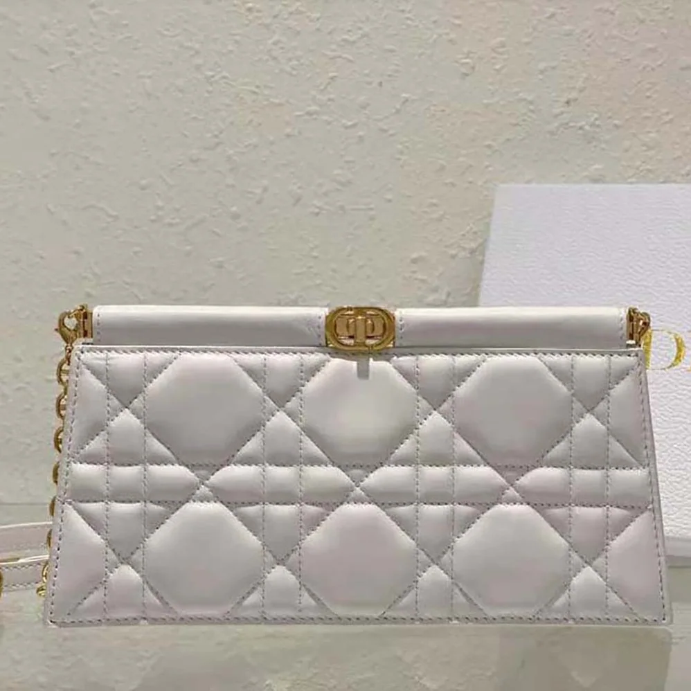 Dior Dior Caro Colle Noire Clutch with Chain Latte Cannage Lambskin for Women Dior Dior Caro Colle Noire Clutch with Chain Latte Cannage Lambskin for Women