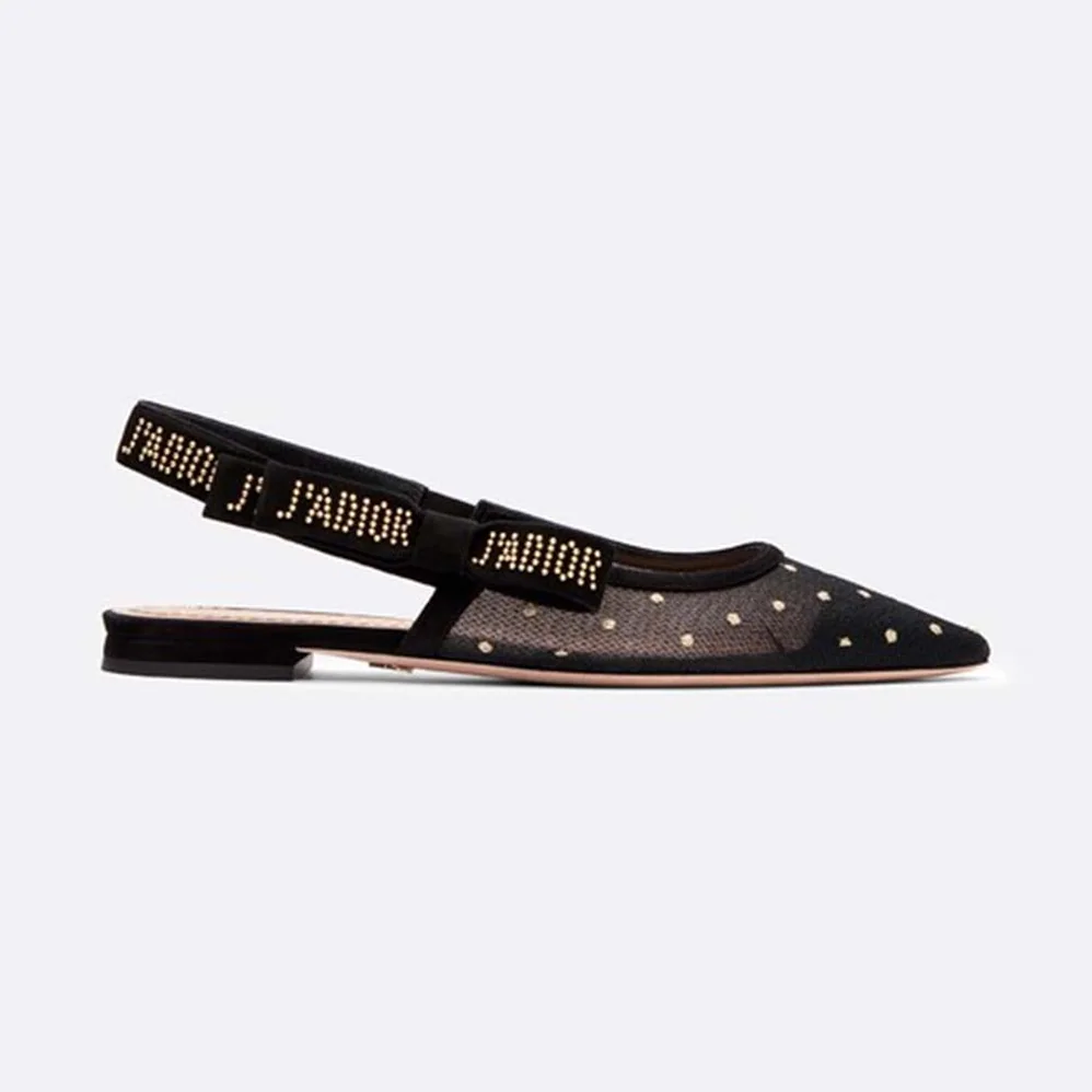 Dior “J'Adior” Ballet Pump Gold-Tone Dotted Swiss 10mm Heel for Women Dior “J'Adior” Ballet Pump Gold-Tone Dotted Swiss 10mm Heel for Women