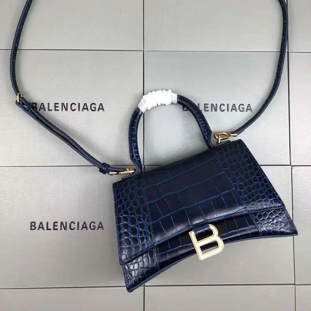 Balenciaga Hourglass Small Top Handle Bag in Navy Crocodile Embossed Calfskin for Women