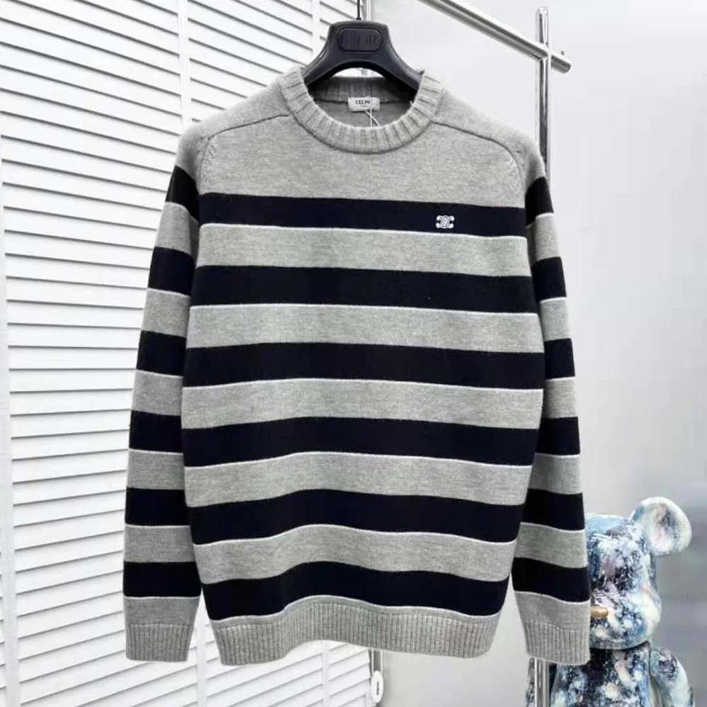 Celine Triomphe Crew Neck Sweater in Striped Wool for Women Celine Triomphe Crew Neck Sweater in Striped Wool for Women