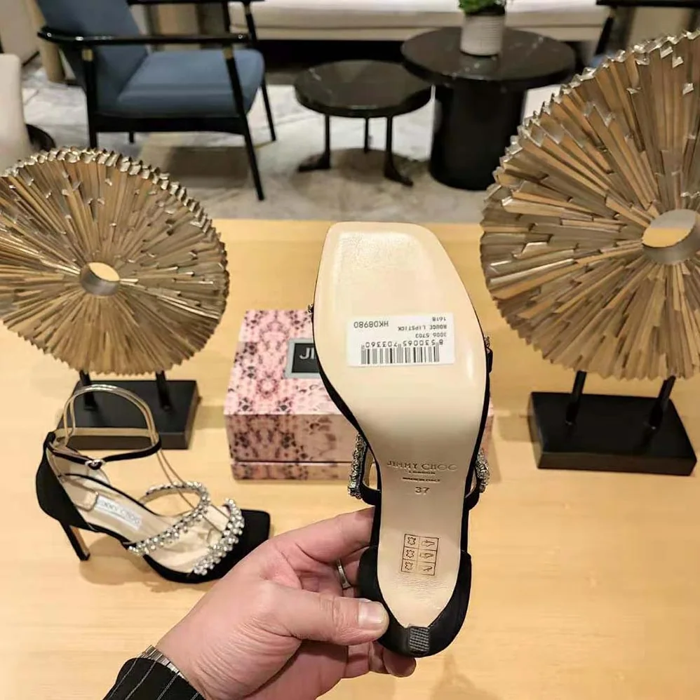 Jimmy Choo Bing Sandal 105 Black Suede Sandals with Crystal Straps for Women Jimmy Choo Bing Sandal 105 Black Suede Sandals with Crystal Straps for Women